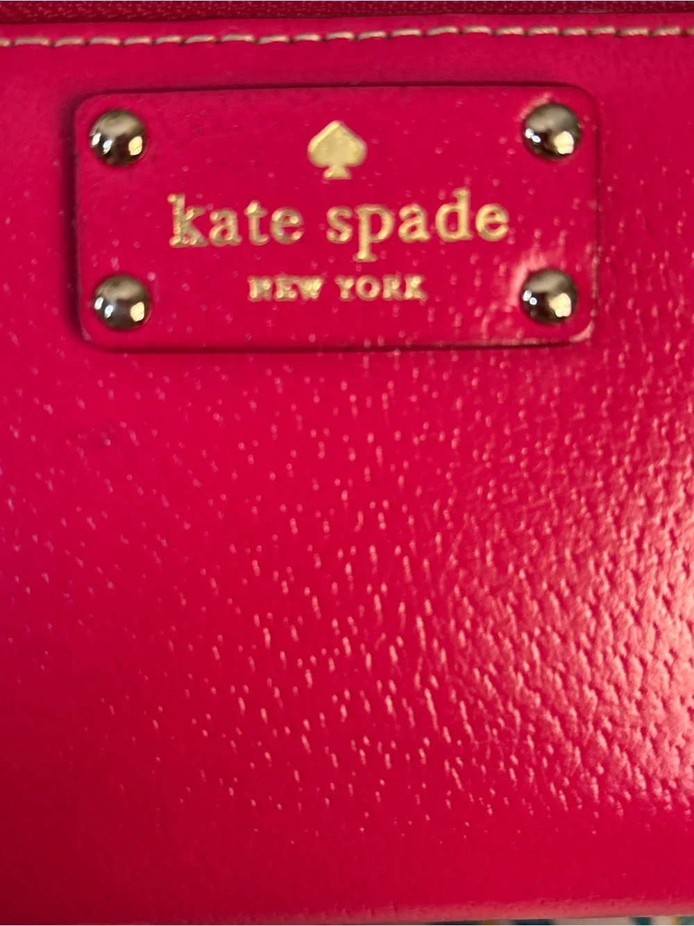kate spade Hot Pink Leather Cosmetic Pouch with Gold Plaque